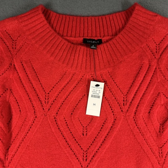 Talbots Sweater Womens Medium Red Diamond Knit Tunic Long Sleeve Crewneck Top - Picture 3 of 11